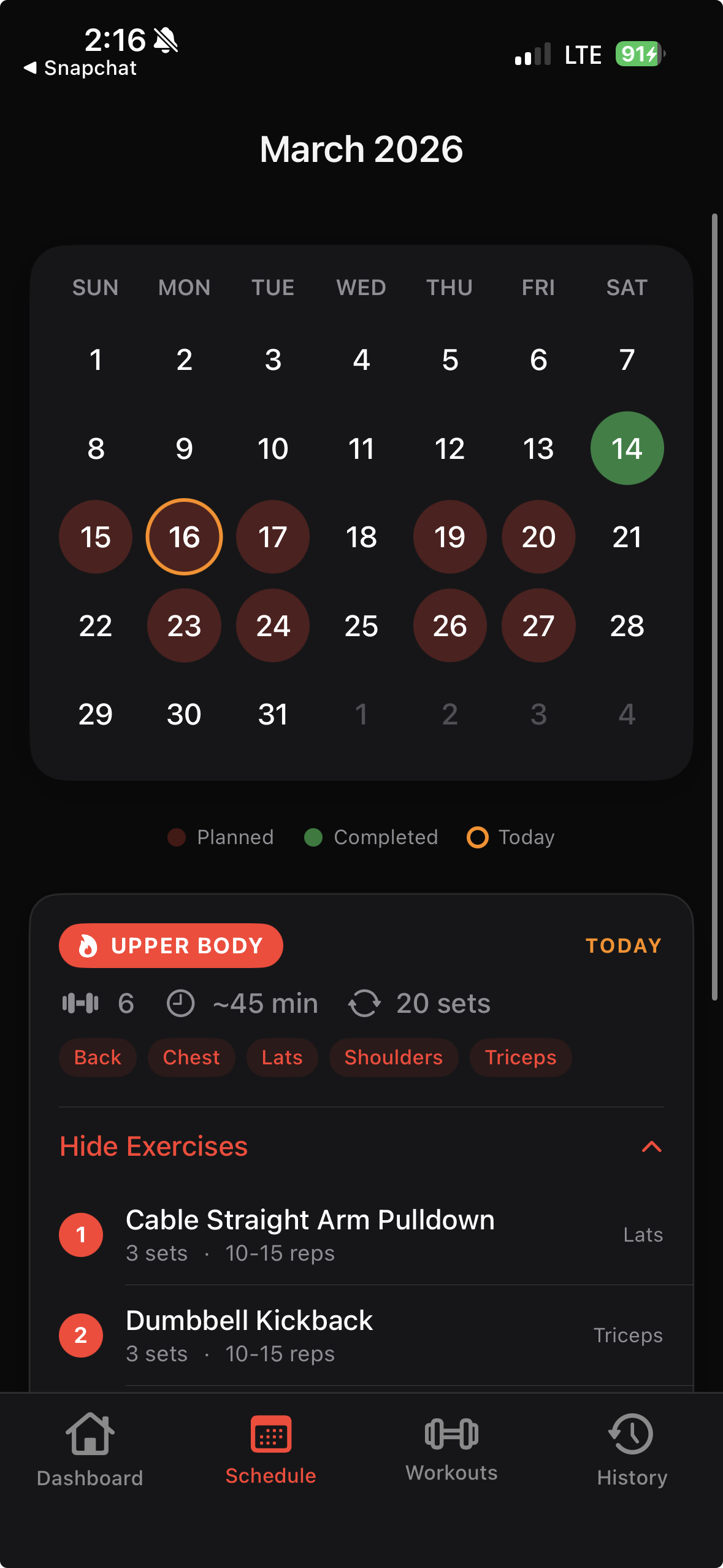 Weekly training schedule