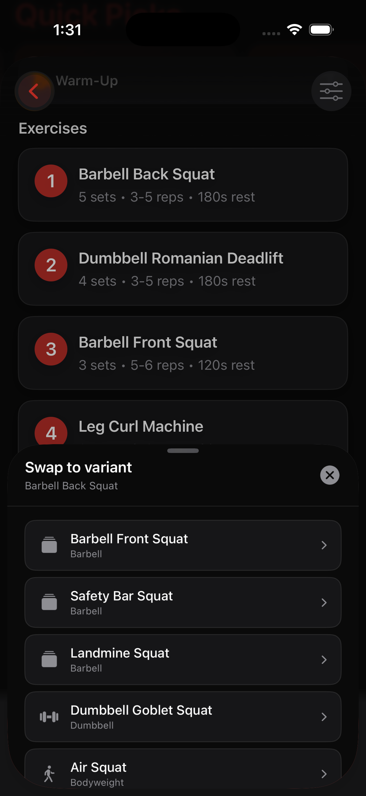 Exercise swap picker